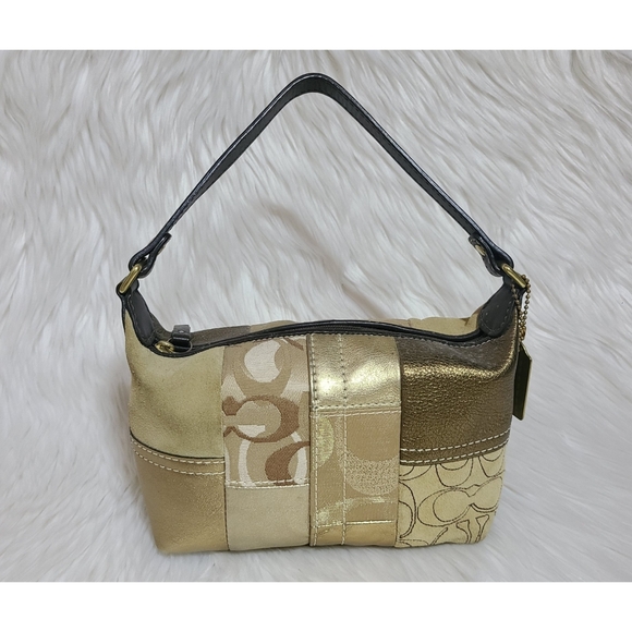 Coach|Gold Canvas & Suede Patchwork Mini Bag - Picture 2 of 13